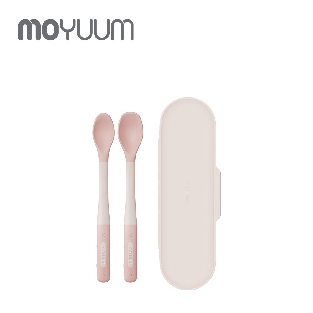 韓國 Moyuum - 彎曲餵食雙匙組 (2入/組)-蜜桃粉