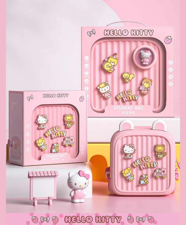 卡通DIY可拆式兒童後背包/小方包(有拉桿)-卡通人物-HELLO KITTY-粉色 (29.2x17.8x28.5cm)-適合3-8歲