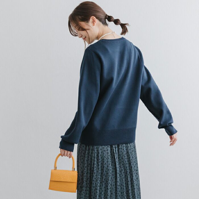 日本 ihuu - 百搭圓領印花針織上衣-深藍