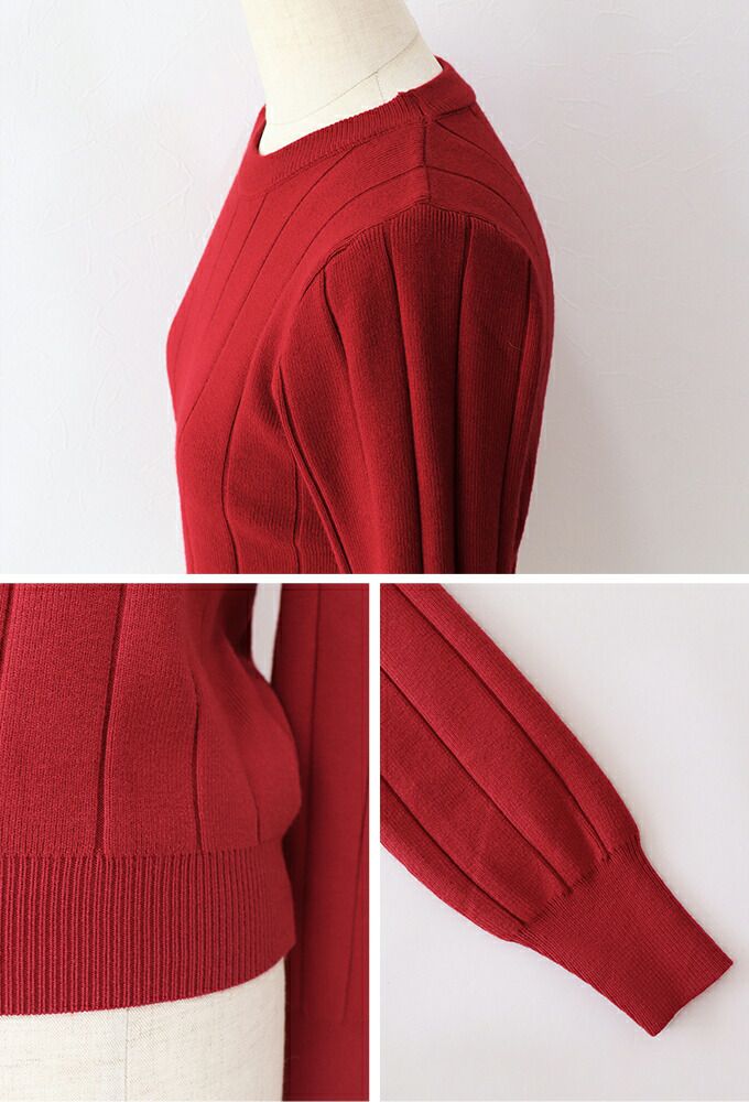 日本 BLUE EAST - 坑條圓領針織上衣-紫