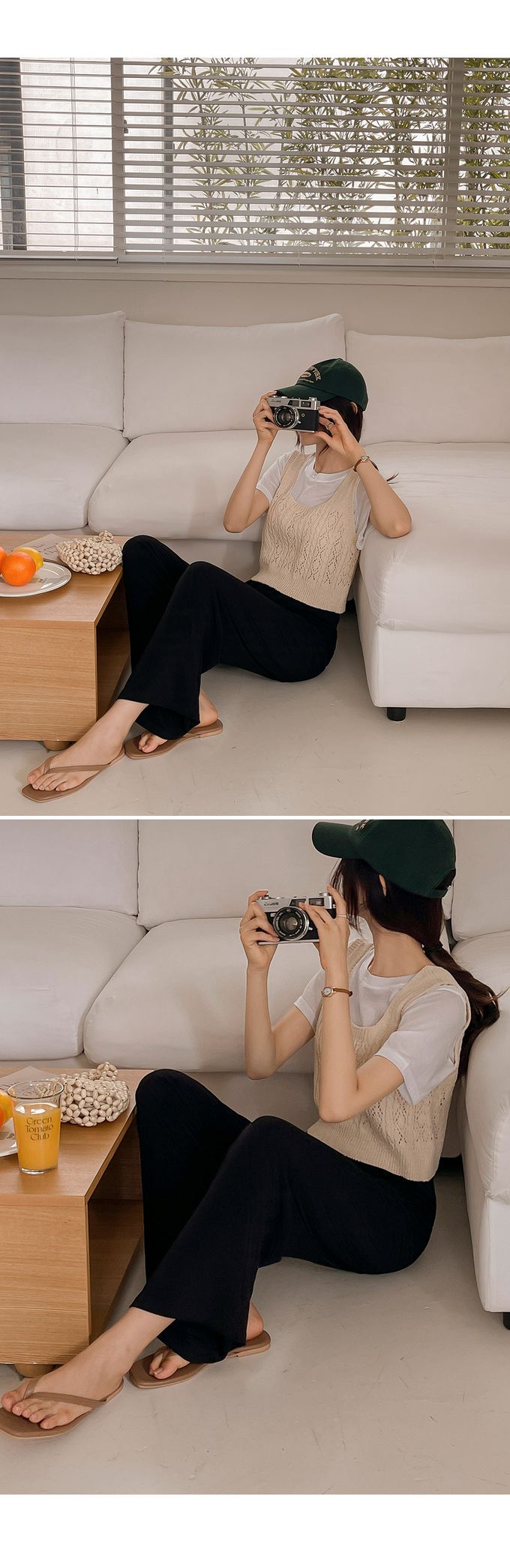 韓國女裝代購 - 好搭配微透圓領短袖上衣-白 (FREE)