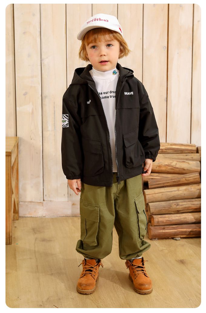 加絨連帽防水外套-黑色