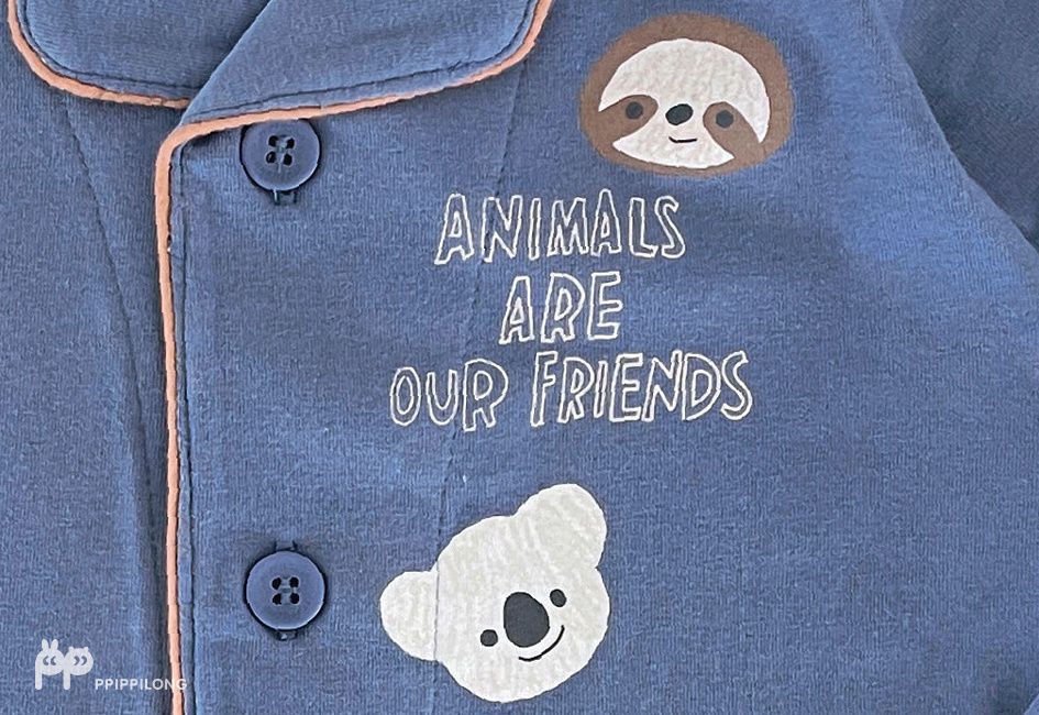 韓國 Ppippilong - 30支棉親膚長袖睡衣套裝-動物好朋友