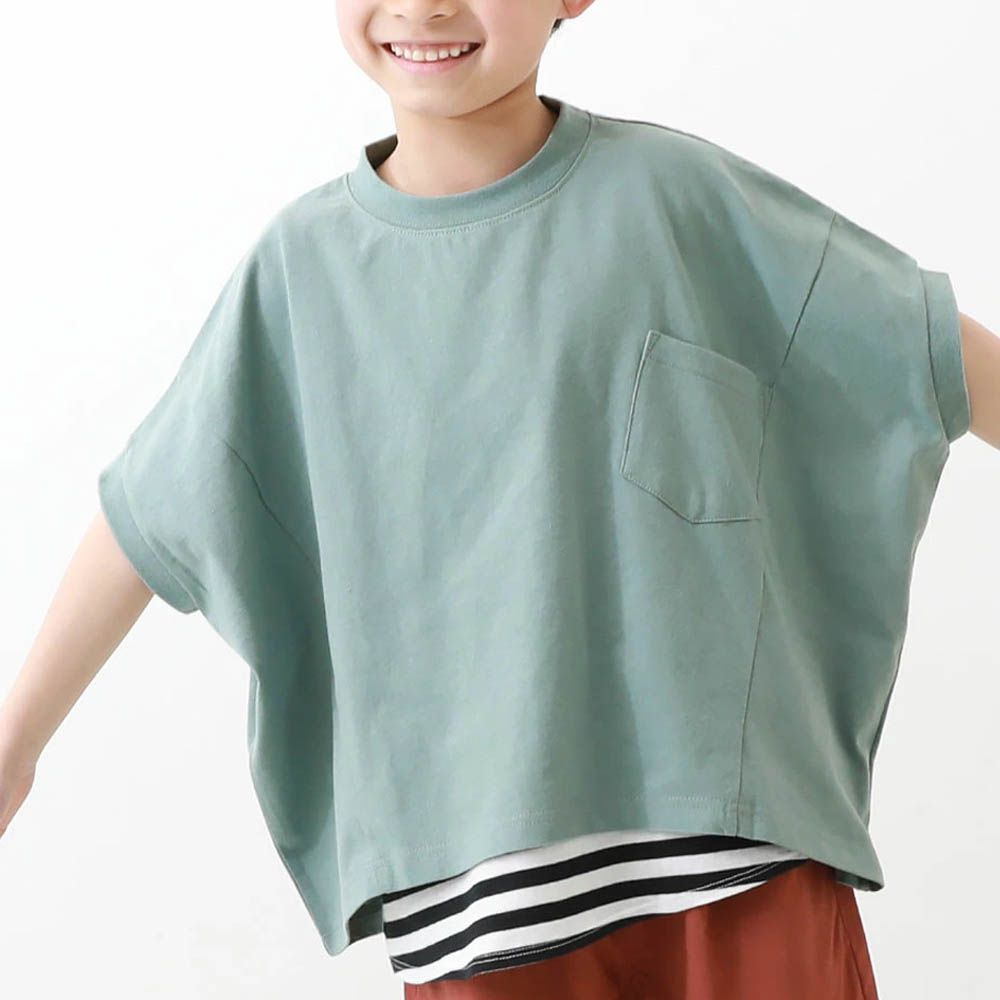 100%純棉落肩短袖上衣-藍綠