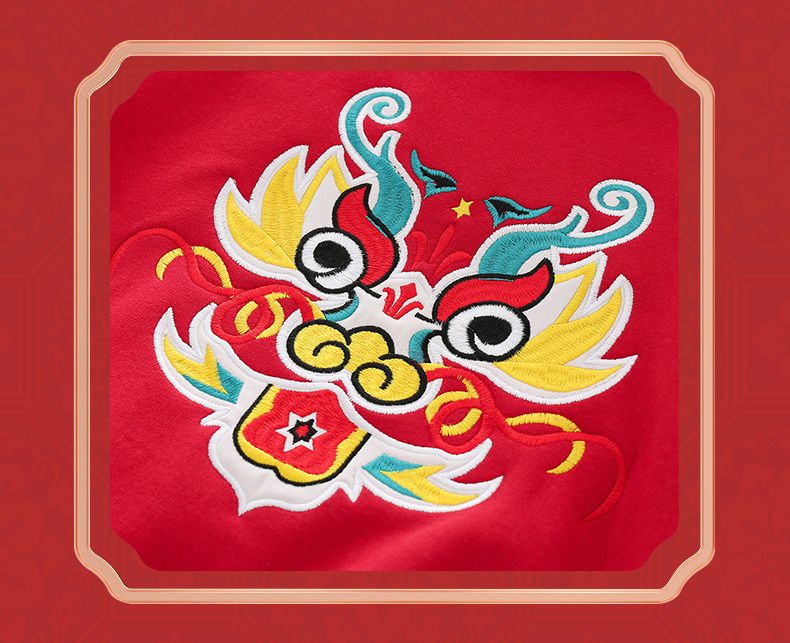 (加絨)喜氣拜年連帽長袖上衣-喜氣金龍-紅色