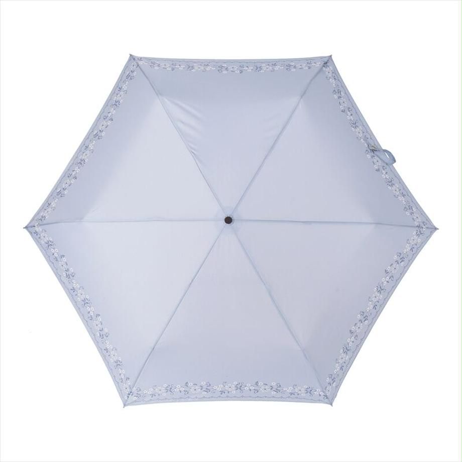 日本 nifty colors - 抗UV輕量 晴雨兩用折疊傘-浪漫花邊-水藍 (直徑98cm/191g)