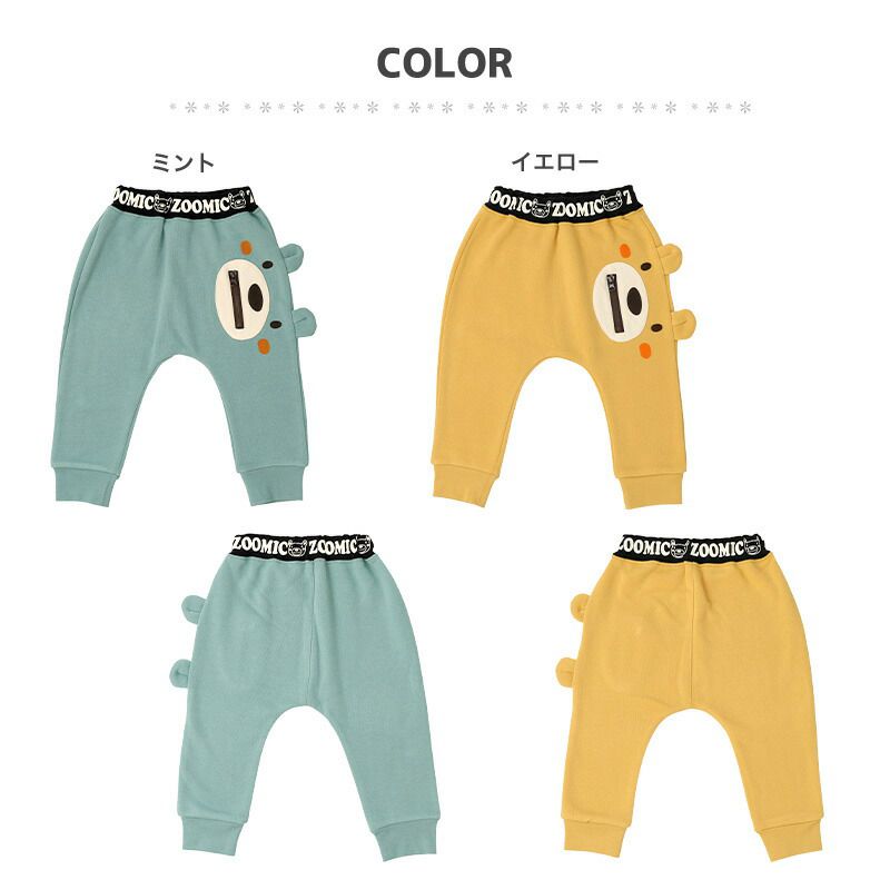 日本 ZOOLAND - 童趣印花保暖休閒長褲-熊熊不想說-黃