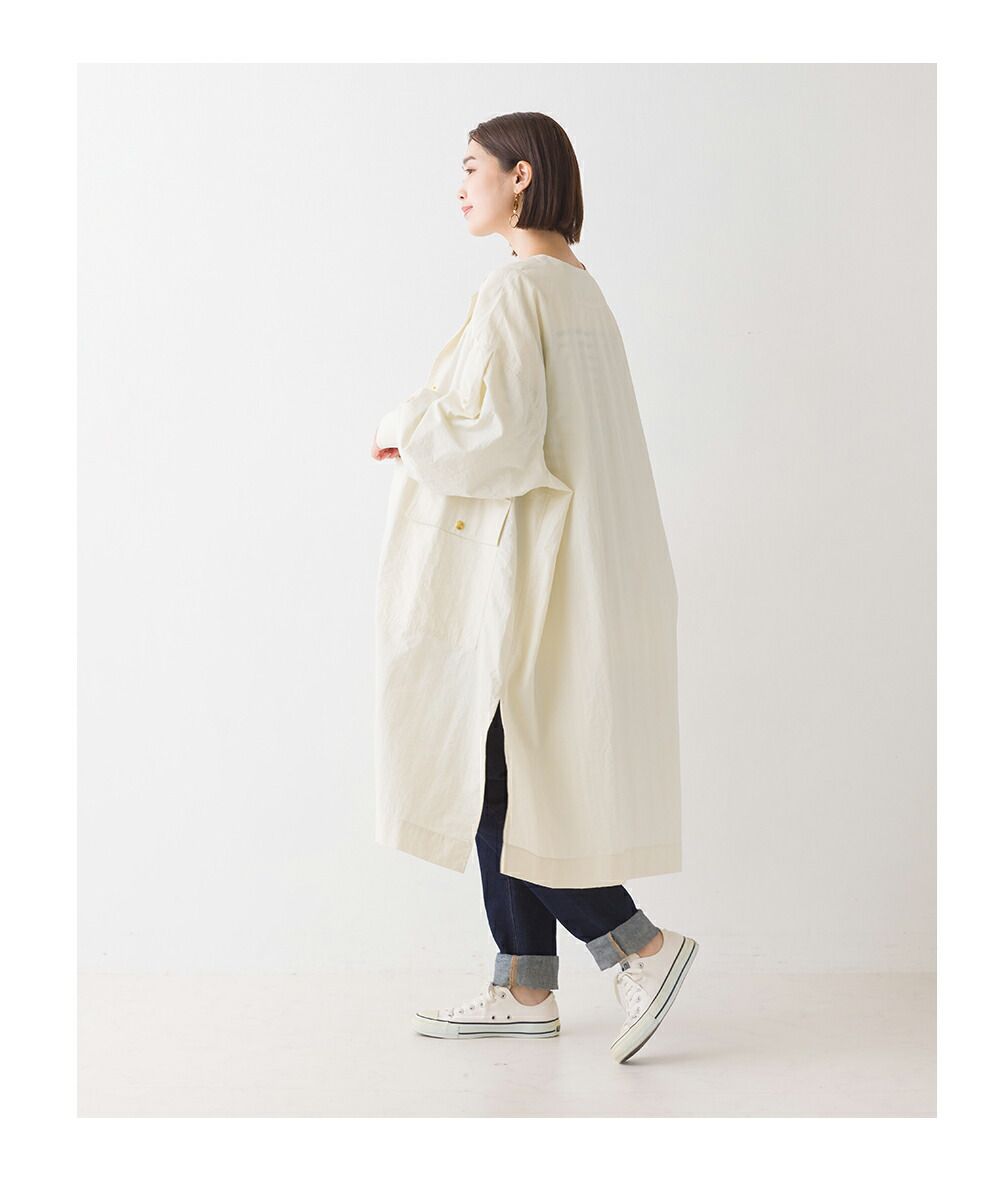 日本 OMNES - 撥水加工 輕量尼龍長版風衣-海軍藍