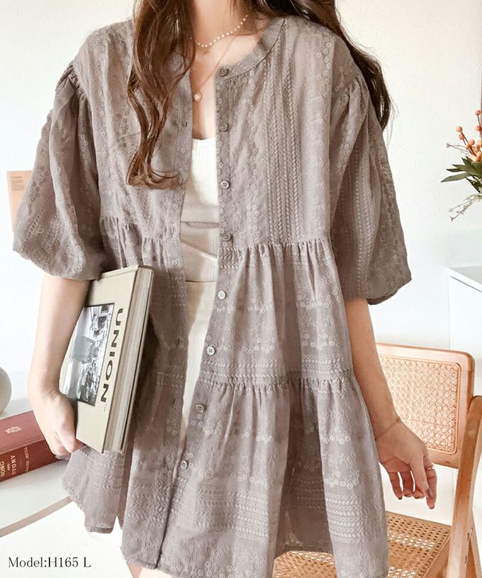 日本 Classical Elf - 3WAY刺繡雕花廓形短袖襯衫-白