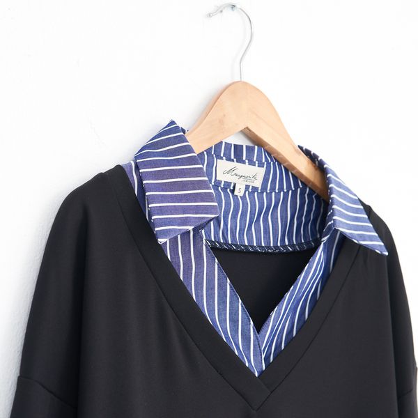 Marguerite - 假兩件襯衫領針織衣