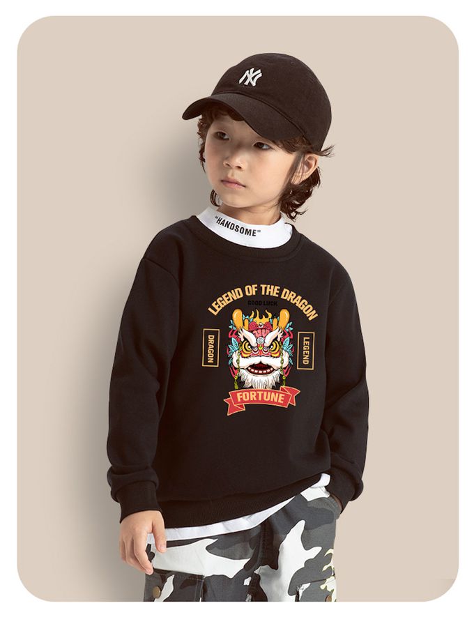 love, charlotte - 祥龍賜福拜年新年百搭長袖衛衣-黑色