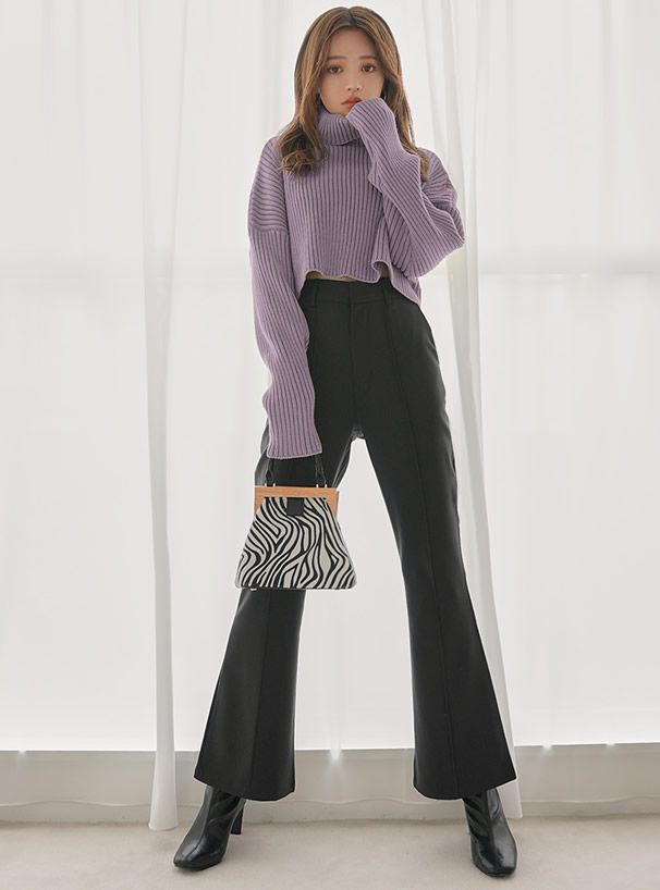 日本 GRL - 落肩高領羅紋針織上衣-暖陽橘 (F)