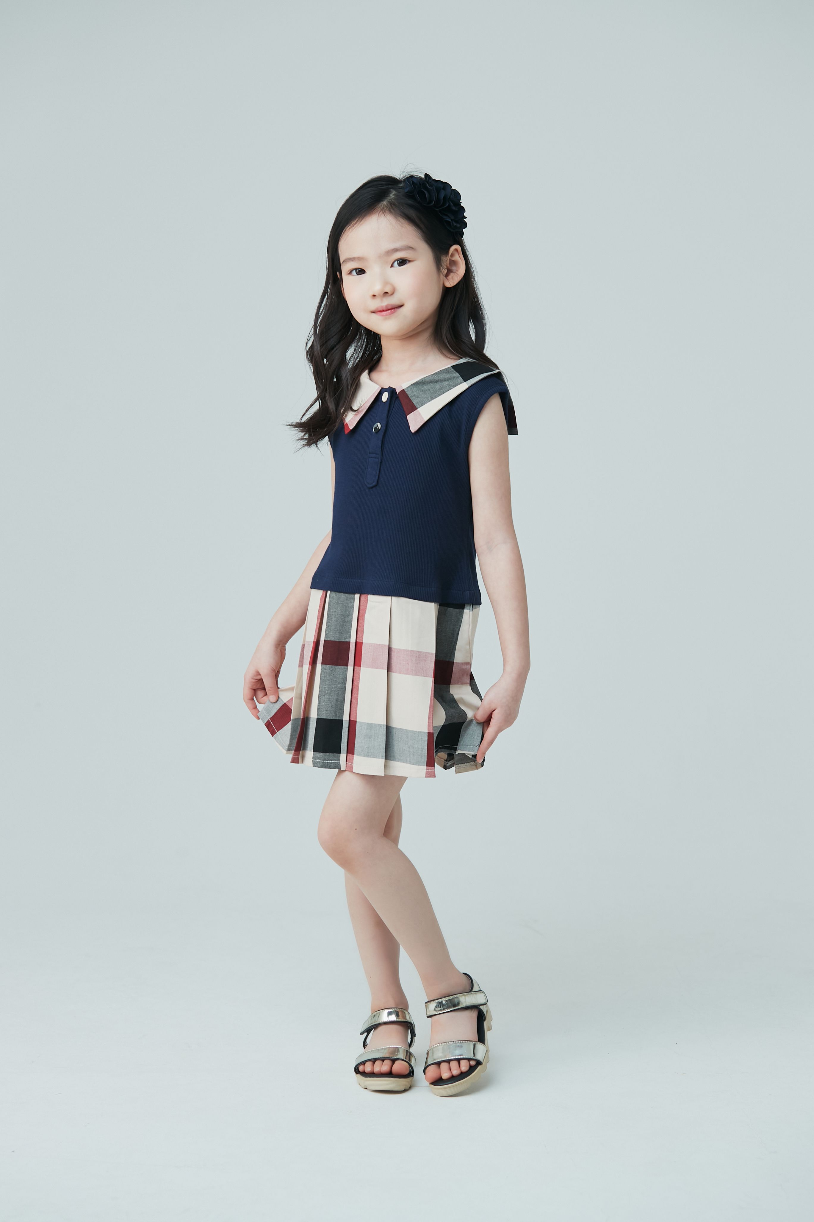 韓國 Coco Bang - 拼接百褶裙擺無袖洋裝+罩衫-白