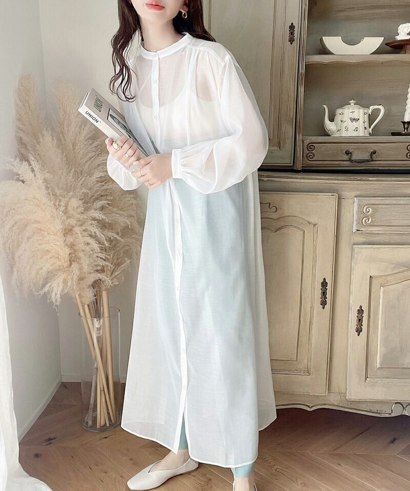 日本 Classical Elf - 2WAY穿搭透膚長版襯衫-淺綠