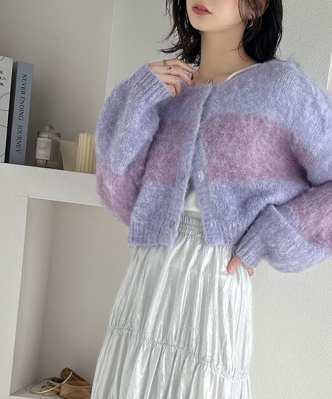 日本 Classical Elf - mily bilet 漸層毛海2way短版開襟衫-藍綠色系