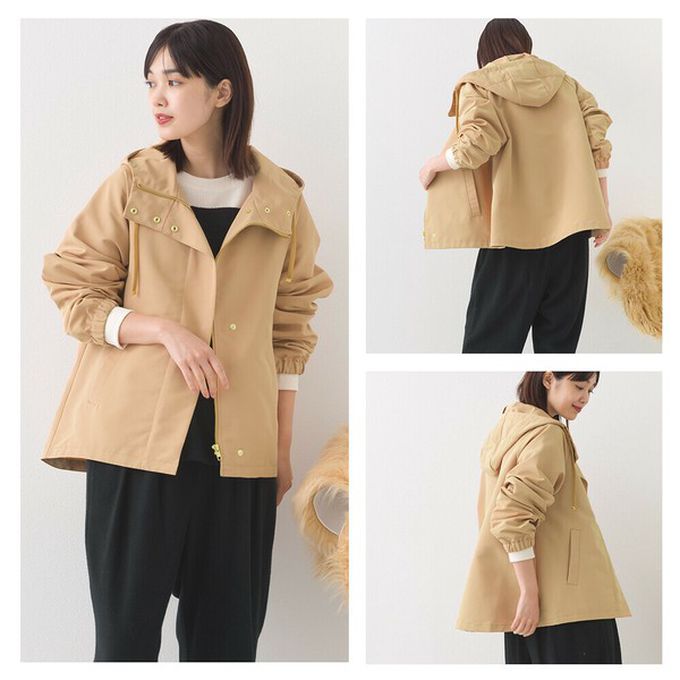 日本 OMNES - [經典款]防潑水派克連帽風衣外套-卡其