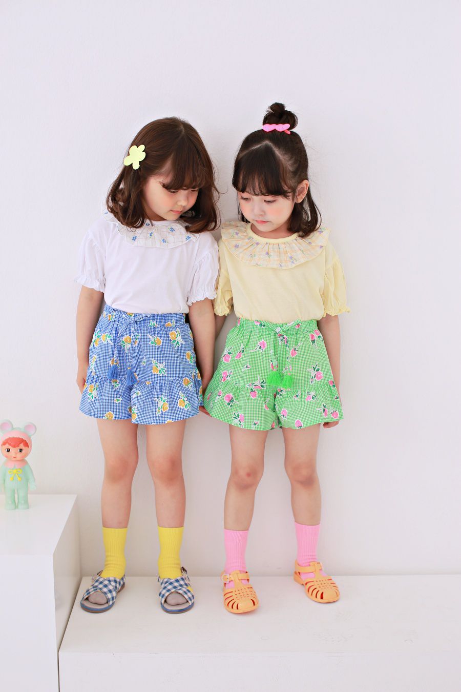 韓國 Dalla - 花花荷葉領上衣-白