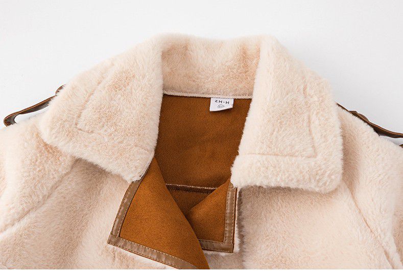 羊羔絨毛毛保暖大衣-米白