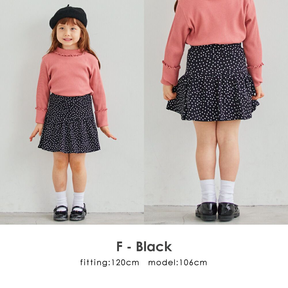 日本 evercloset - 女孩時尚印花鬆緊短裙(有打底褲)-格紋-橘系