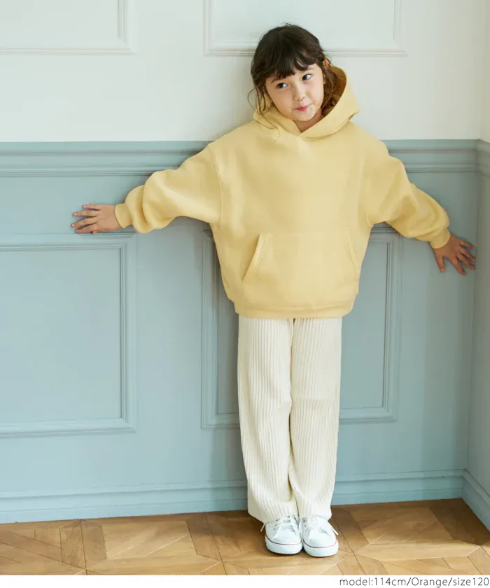 日本 COCA - fleece刷毛輕量寬鬆抽繩帽T-孩子-簡約黑