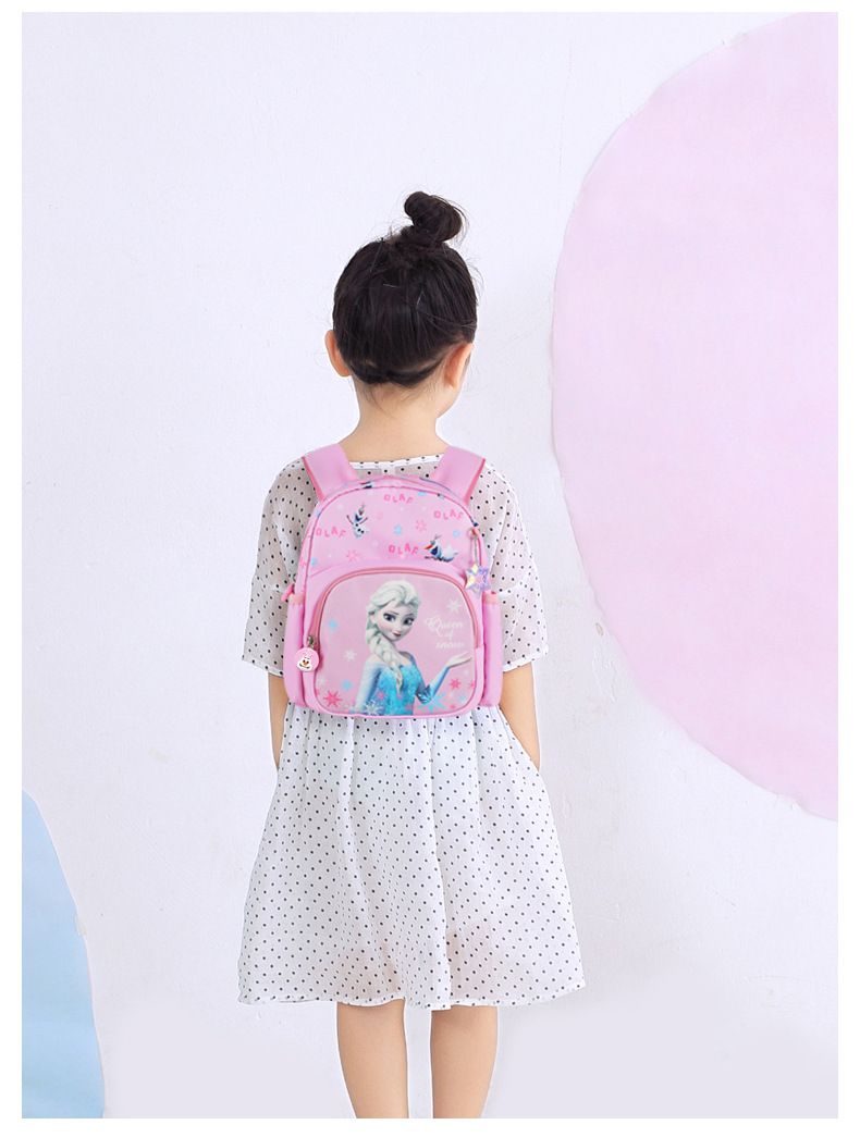 卡通大容量減壓書包-卡通人物艾莎+大雪寶-紫色 (建議80-120cm)-21x14.5x35cm