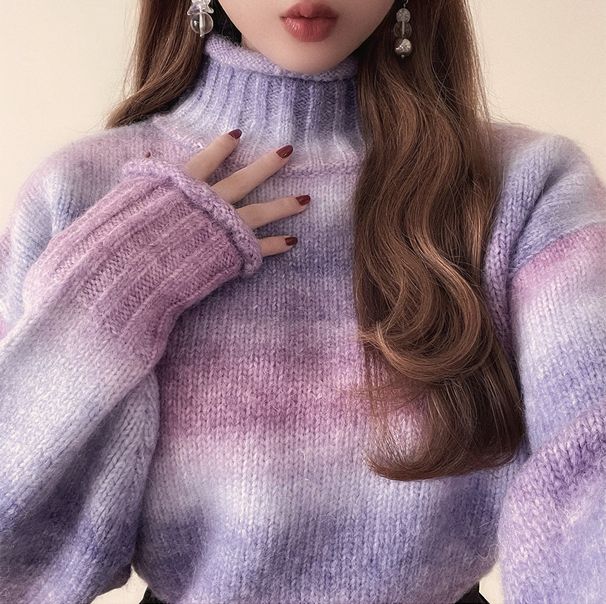 日本 GRL - 漸層暈染刷色保暖毛衣-粉紫 (F)