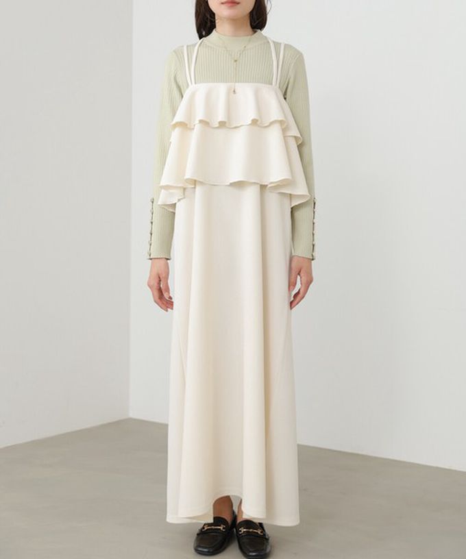 日本 Bab - 優雅綁帶層疊喬其紗細肩帶洋裝-摩卡