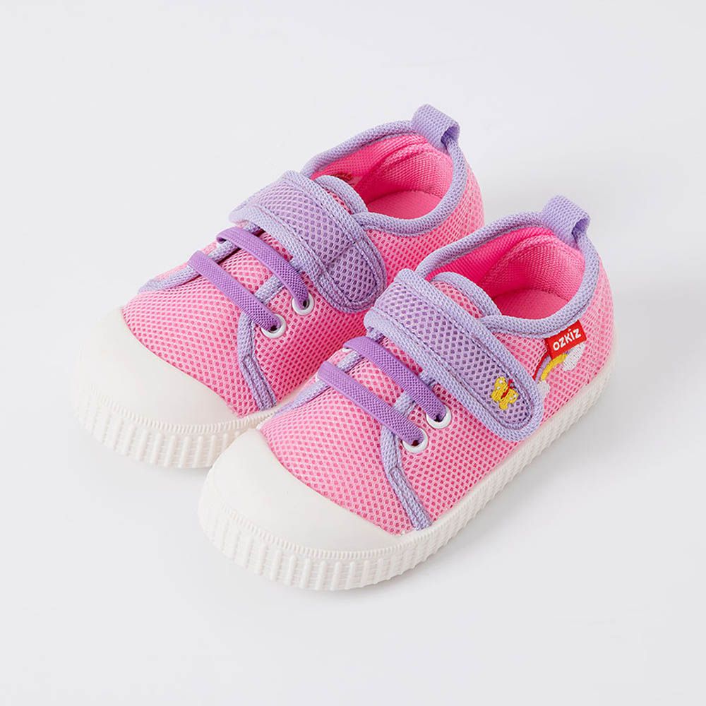 水陸兩穿！網眼透氣玩水沙灘鞋/休閒鞋-刺繡彩虹-粉