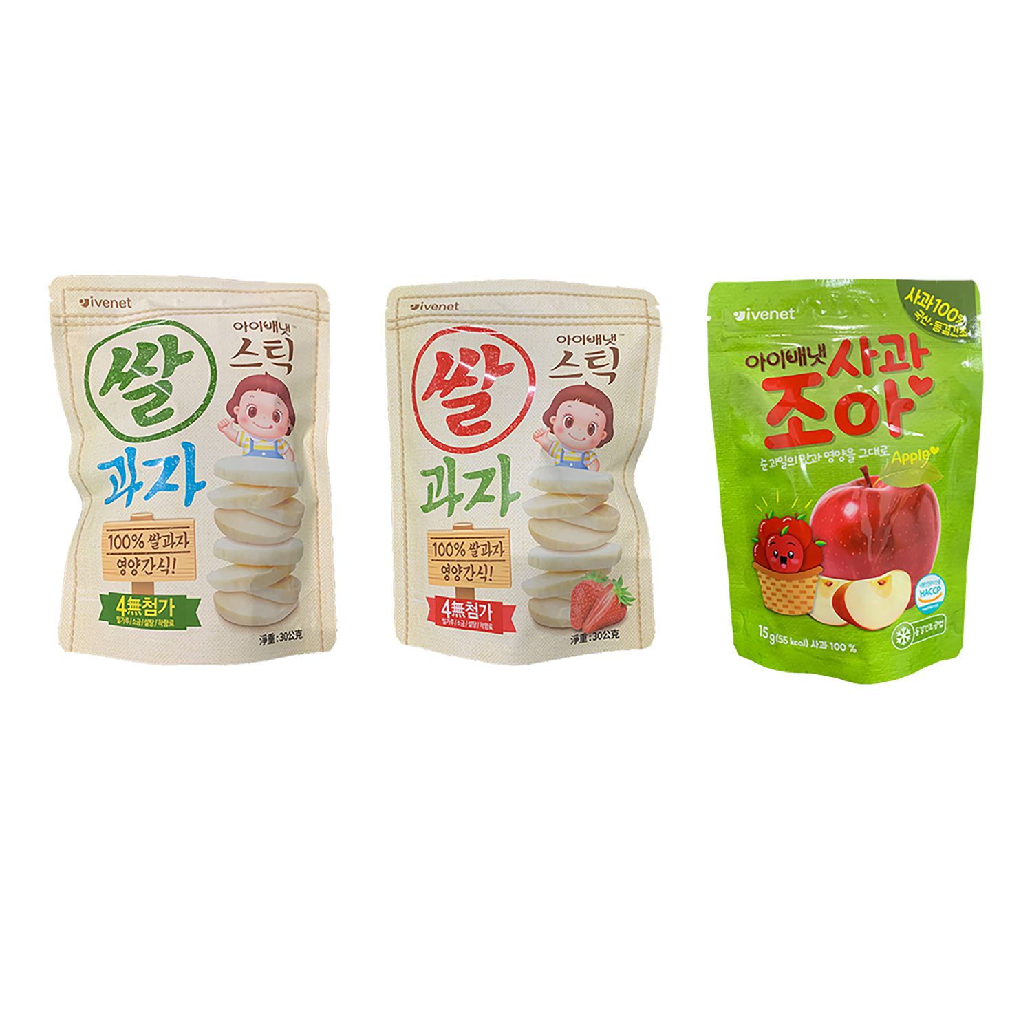 ivenet-艾唯倪 - 6M+寶寶零食組-(內含新原味大米餅*1+草莓大米餅*1+蘋果果乾*1)
