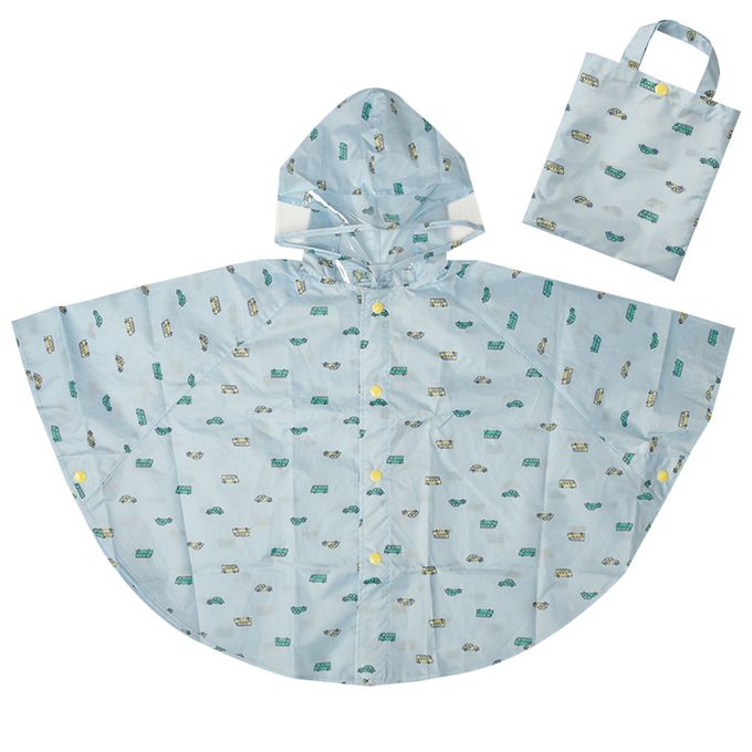 akachan honpo - 短斗篷式雨衣-汽車-藍色 (80~95cm)