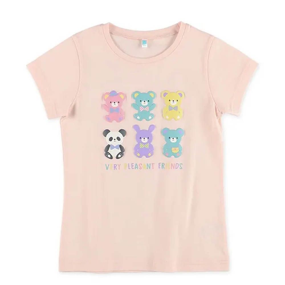 甜蜜立體印花純棉短袖上衣-熊熊-粉紅