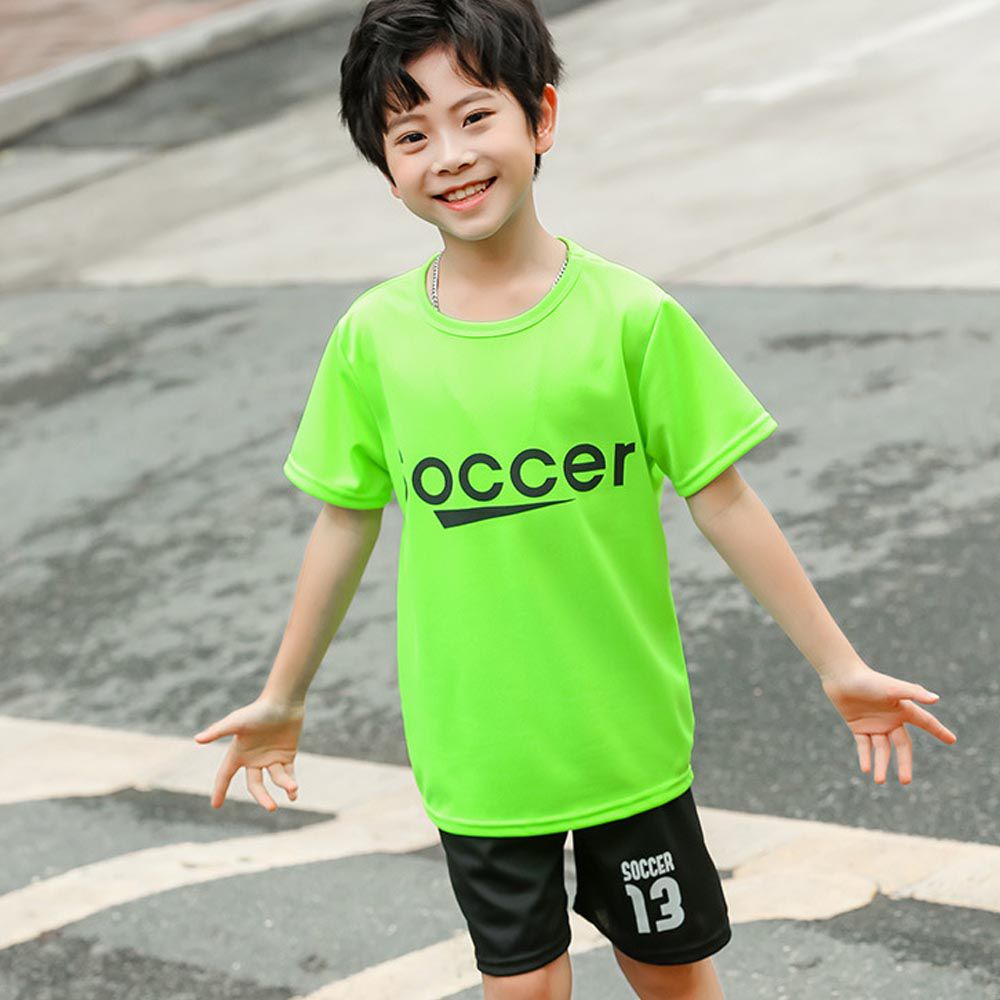 兒童速乾網眼短袖運動套裝-Soccer-綠色