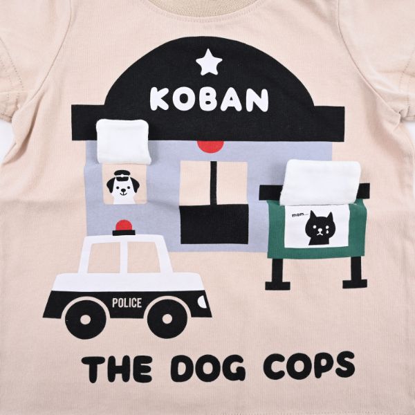 日本 Baby Room - 立體翻翻樂短袖上衣-狗狗警察局-沙杏