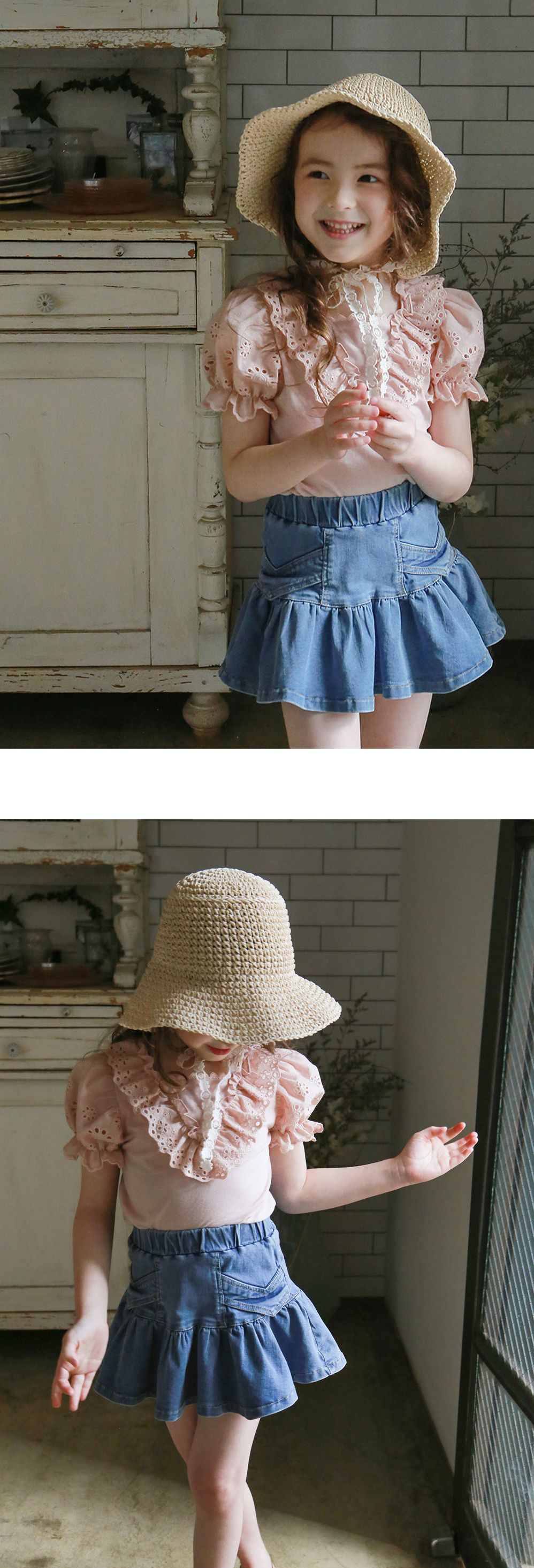 韓國 PuellaFLO - (現省50元)青春洋溢套裝-粉紅上衣X深藍裙