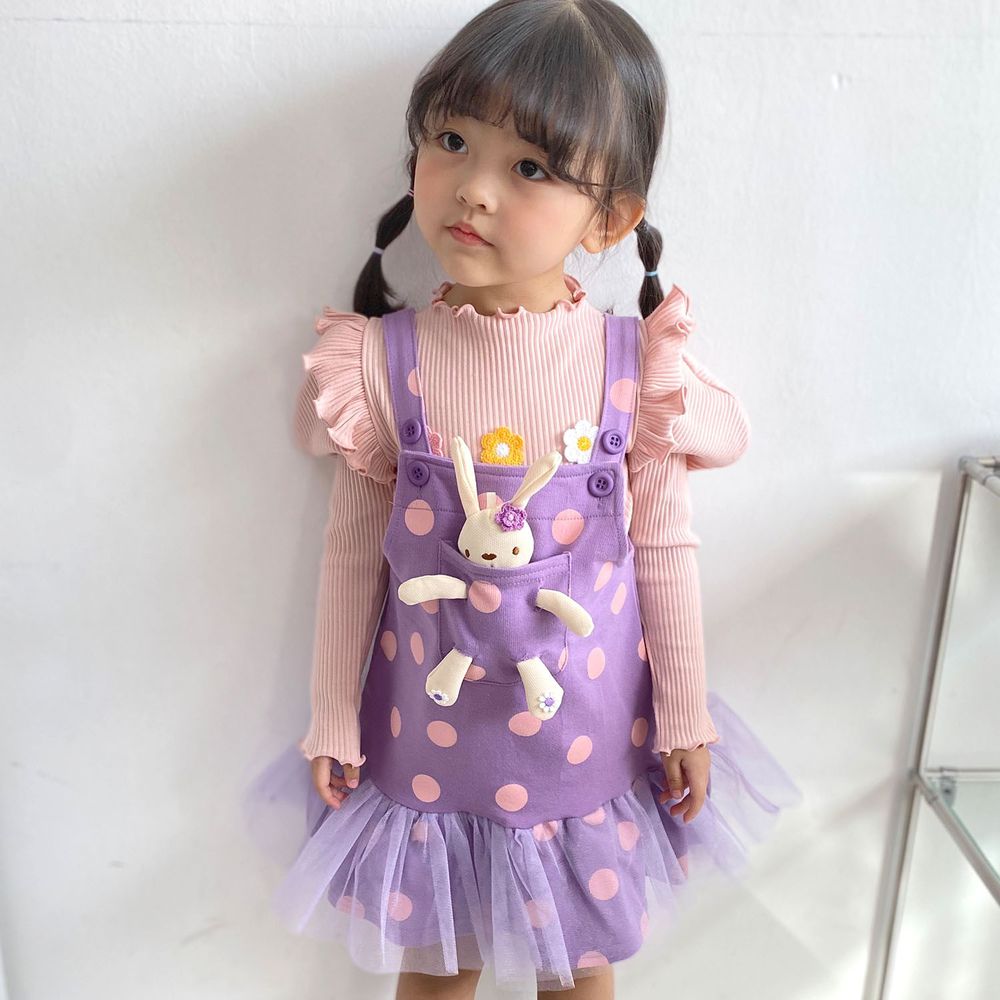 韓國 Coco rabbit - 兔子娃娃網紗拼接波點吊帶裙-紫