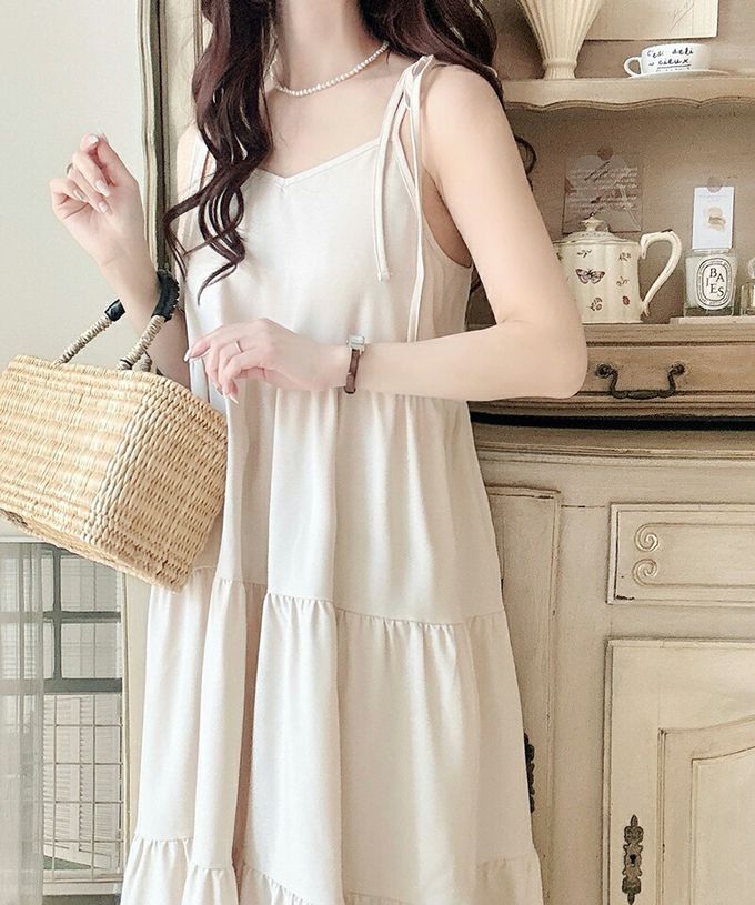 日本 Classical Elf - 前後2way綁帶分層傘狀洋裝-摩卡