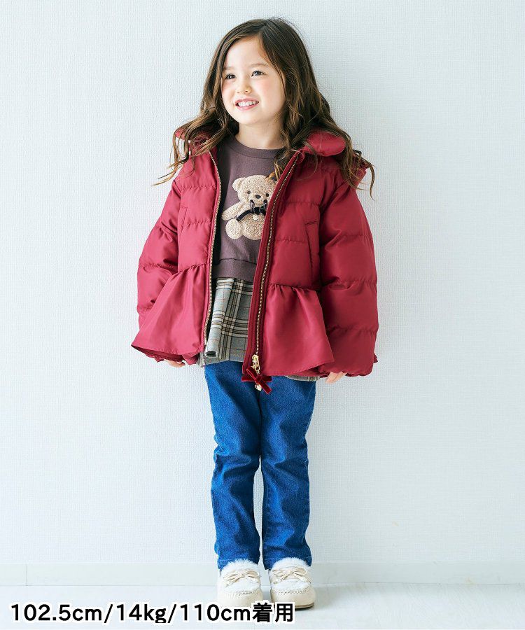 日本 apres les cours - [女孩最愛]愛心金釦夢幻荷葉鋪棉外套-酒紅