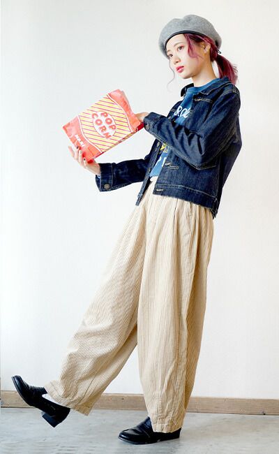 日本 zootie - 街頭感復古純棉燈芯絨寬褲-灰紫