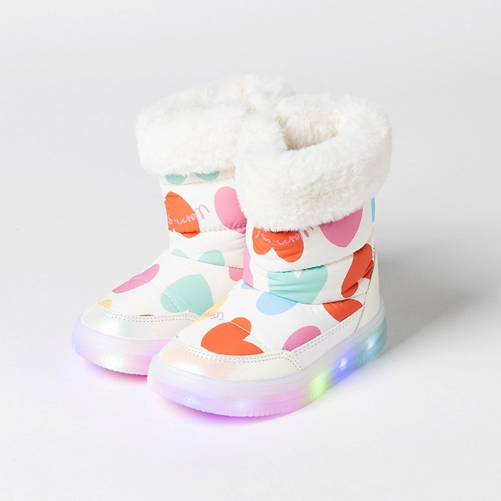 (LED)生活防水側拉鍊內刷毛雪靴-彩色愛心