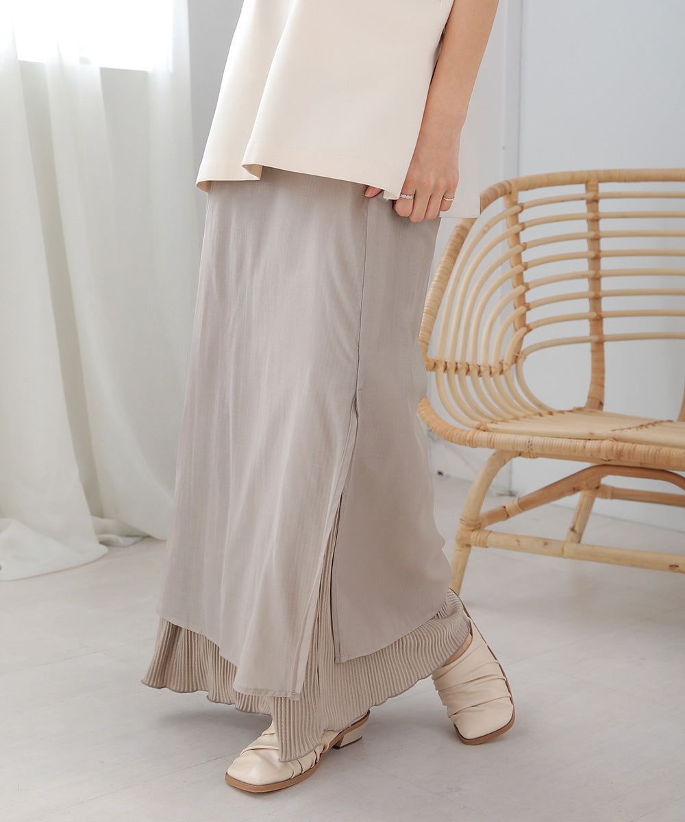 日本 Bab - 2WAY細摺拼接百搭長裙-淺灰