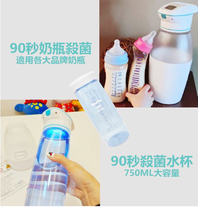 AcoMo - 2件組-PS III 90秒可攜式奶瓶奶嘴消毒器-(90秒殺菌器+750ML環保水杯)-粉