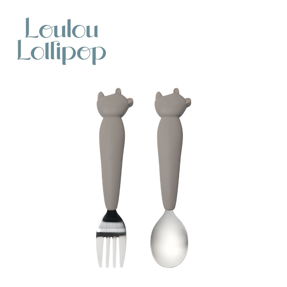 Loulou Lollipop - 加拿大 動物造型 兒童304不鏽鋼叉匙組-害羞犀牛