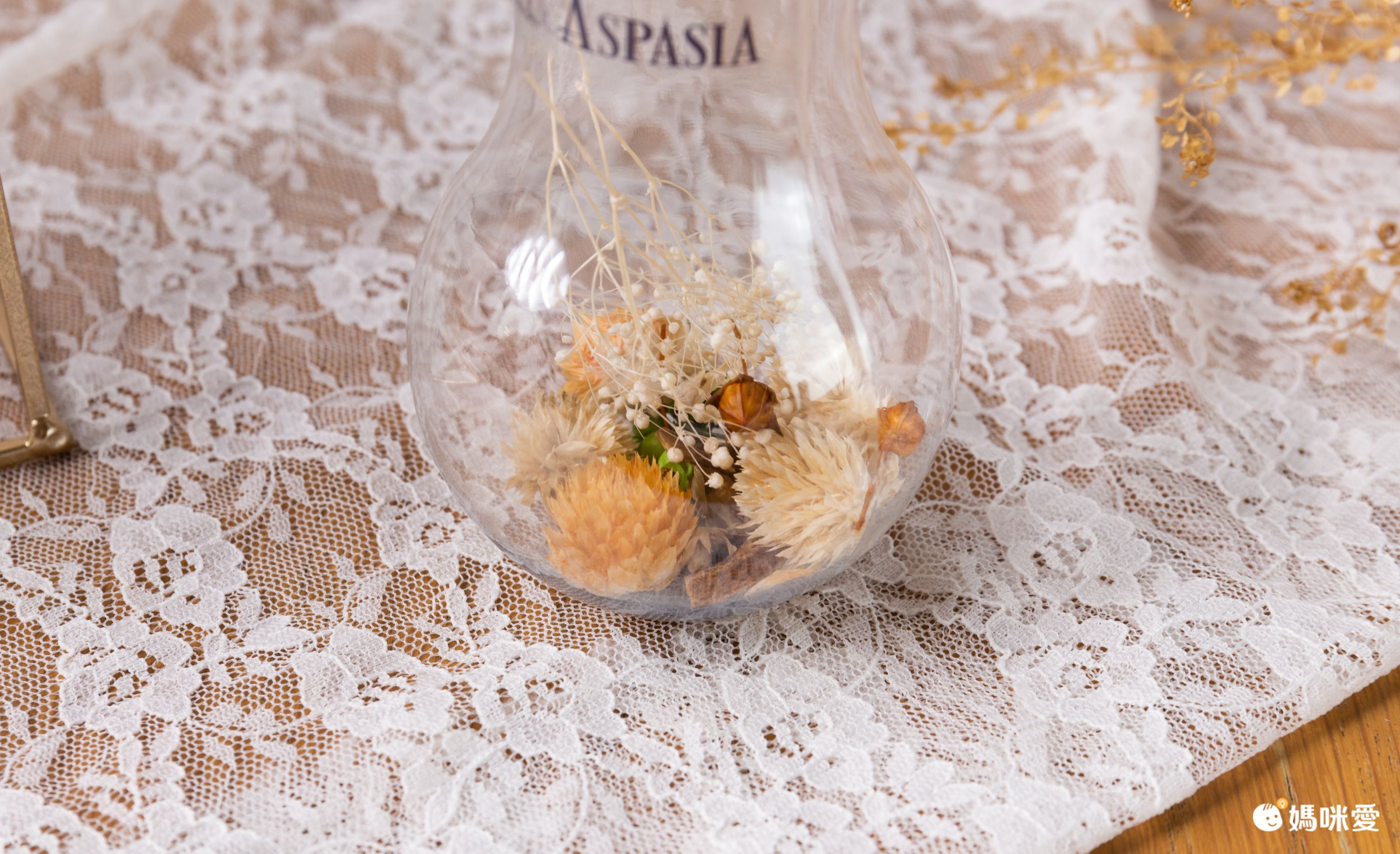 韓國 ASPASIA - 摩登人造花點綴擴香組-水滴玻璃瓶-裝飾容器+擴香100ml+擴香棒x10