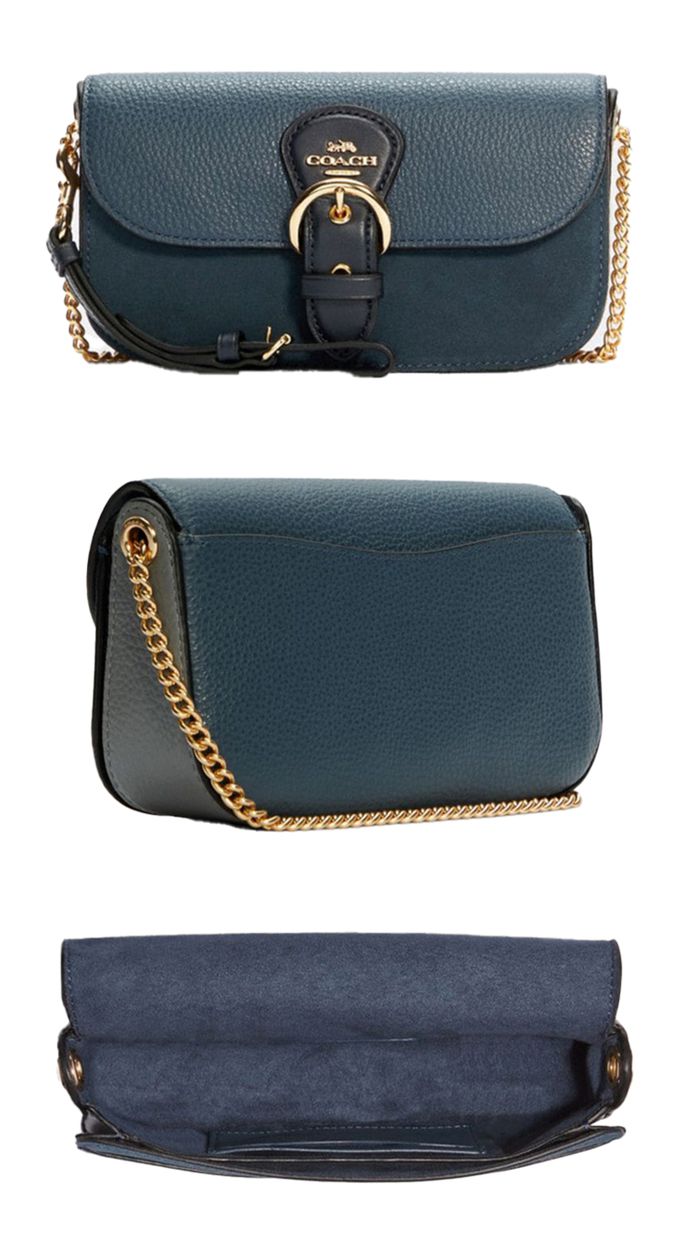 COACH - 拼接皮革兩用斜背包 (牛仔灰)