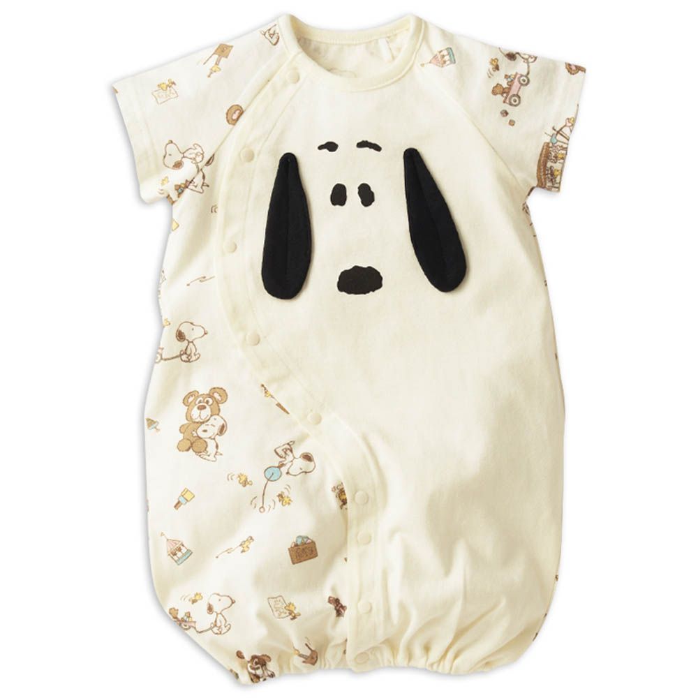 短袖連身衣-史努比大臉圖案-白色 (50~60cm)