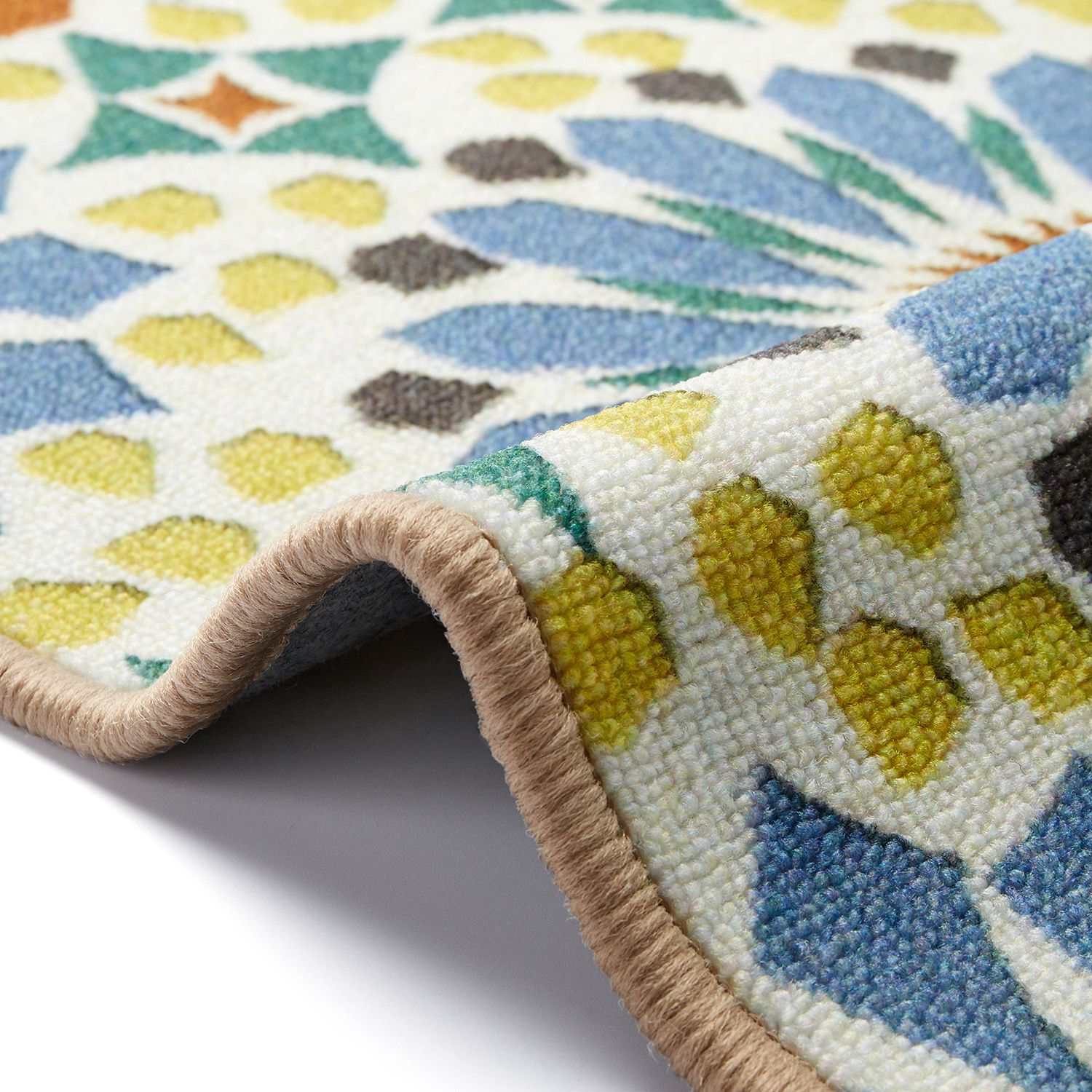 日本千趣會 - 質感腳踏墊(玄關/房門)(附防滑片*2)-萬花筒-藍黃 (50x80cm)