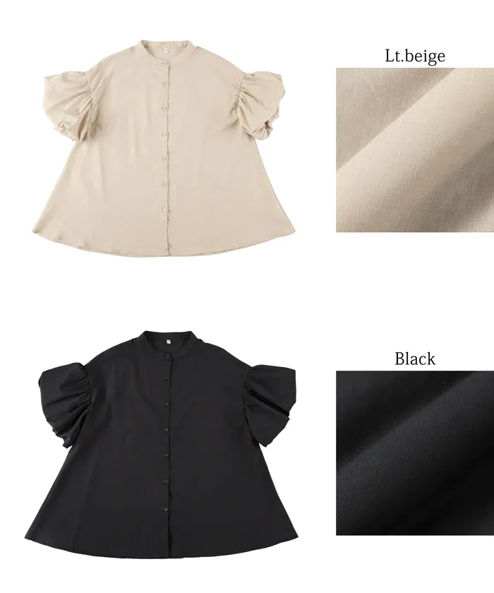 日本 COCA - 輕薄圓領泡泡短袖襯衫-淺米