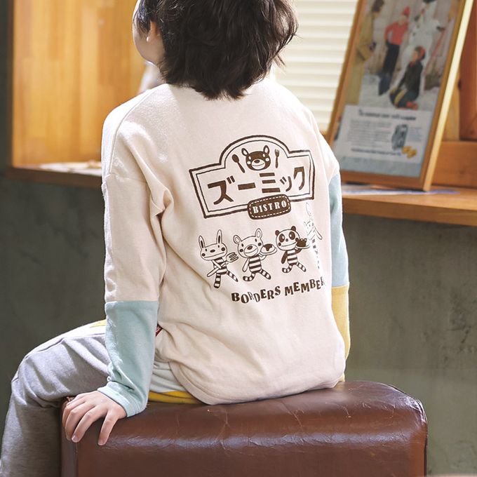 日本 ZOOLAND - 立體刺繡撞色長袖上衣-療癒咖哩飯-軍綠