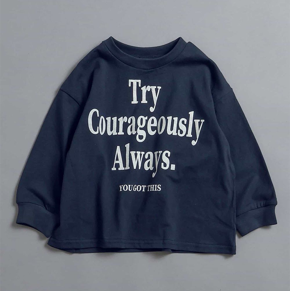 純棉正向英文標語長袖上衣-海軍藍