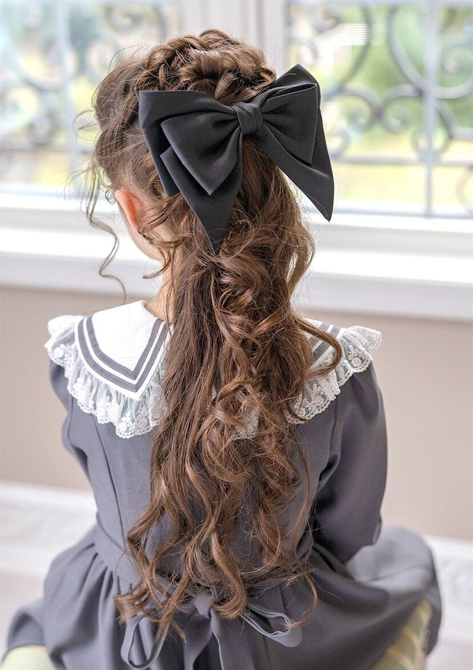 日本 Catherine Cottage - 夢幻光澤蝴蝶結緞帶髮夾-黑